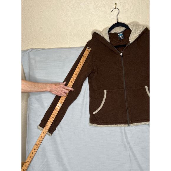 Kuhl size M jacket brown/cream zip up hooded soft cozy **flaws see photos - Picture 6 of 10